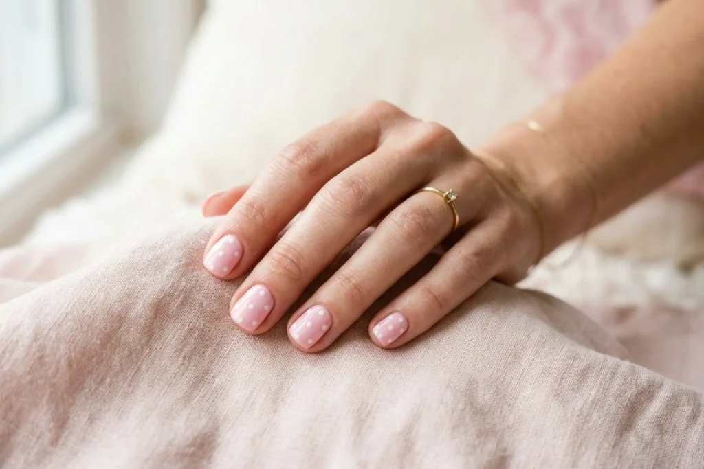 Baby Pink with White Dots nail