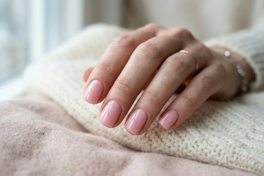 Sheer Pink with a Glossy Nails