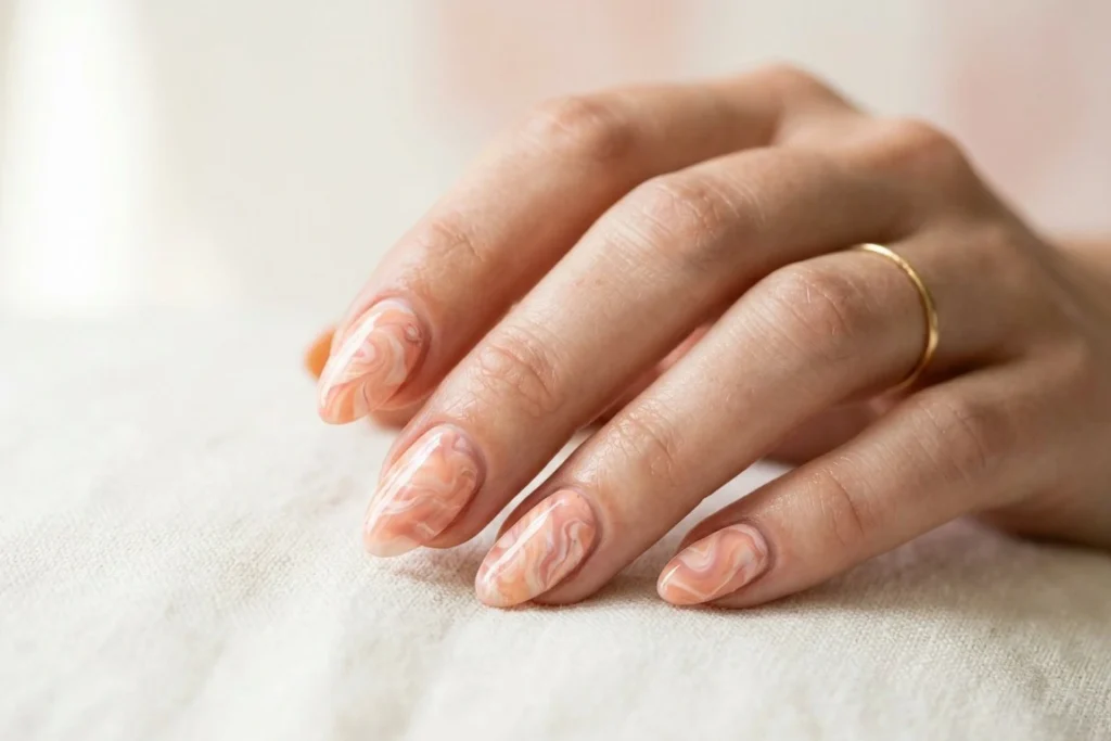 Peach and Pink Swirl nail