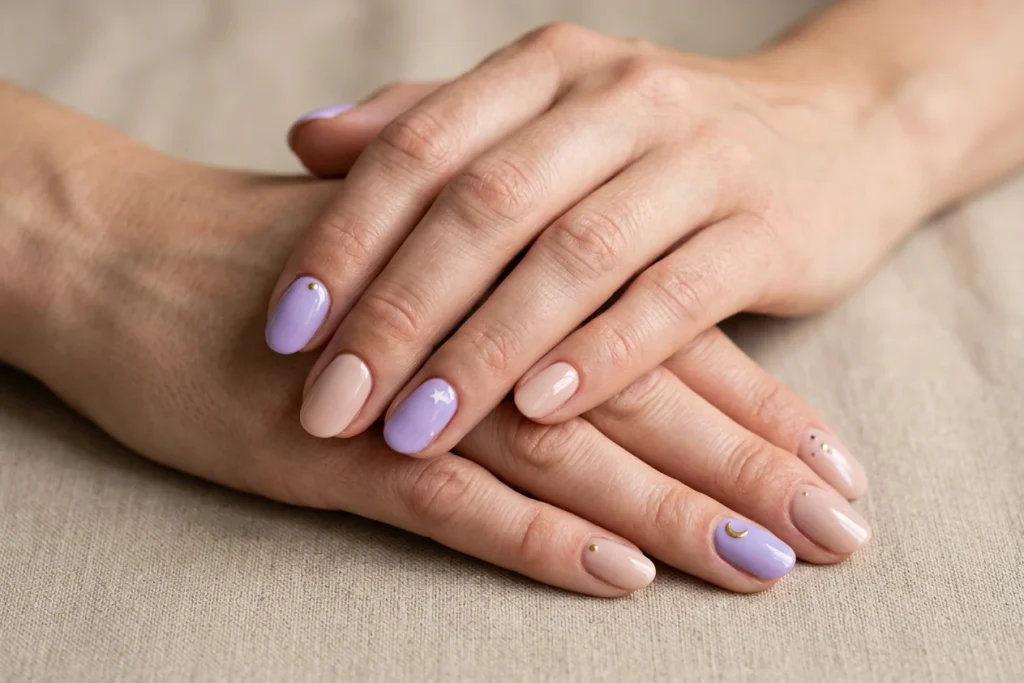 Lavender and Nude Nails