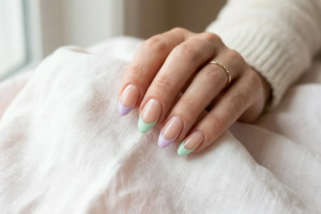 Colored French Almond nails