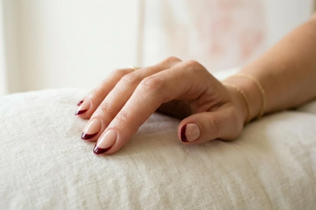Burgundy French Tips Nails