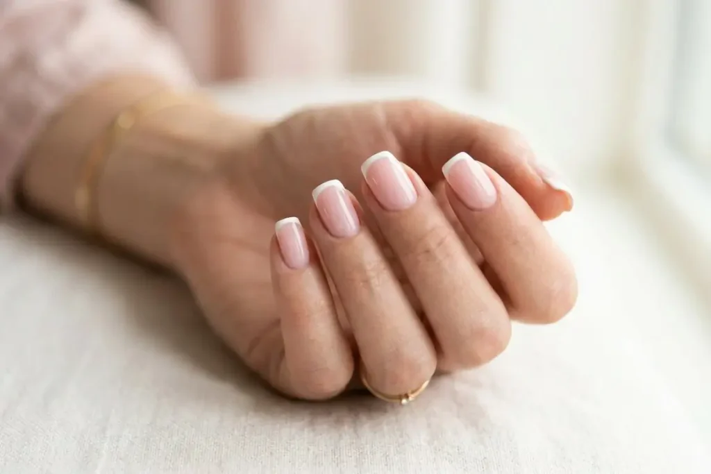 Pink Base with White Tip nail 
