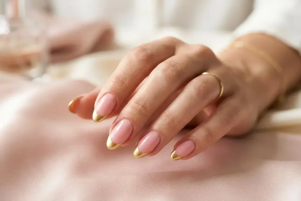 Pink and Gold Tip nail 