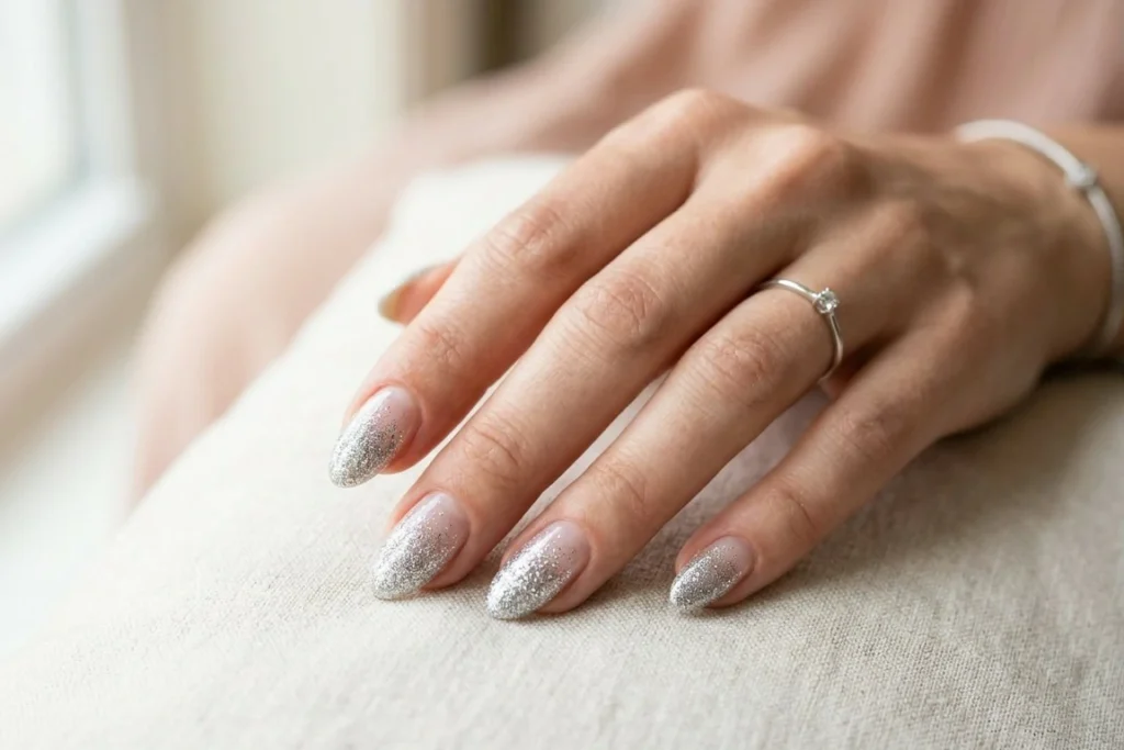 Silver Glitter Gradient Nails