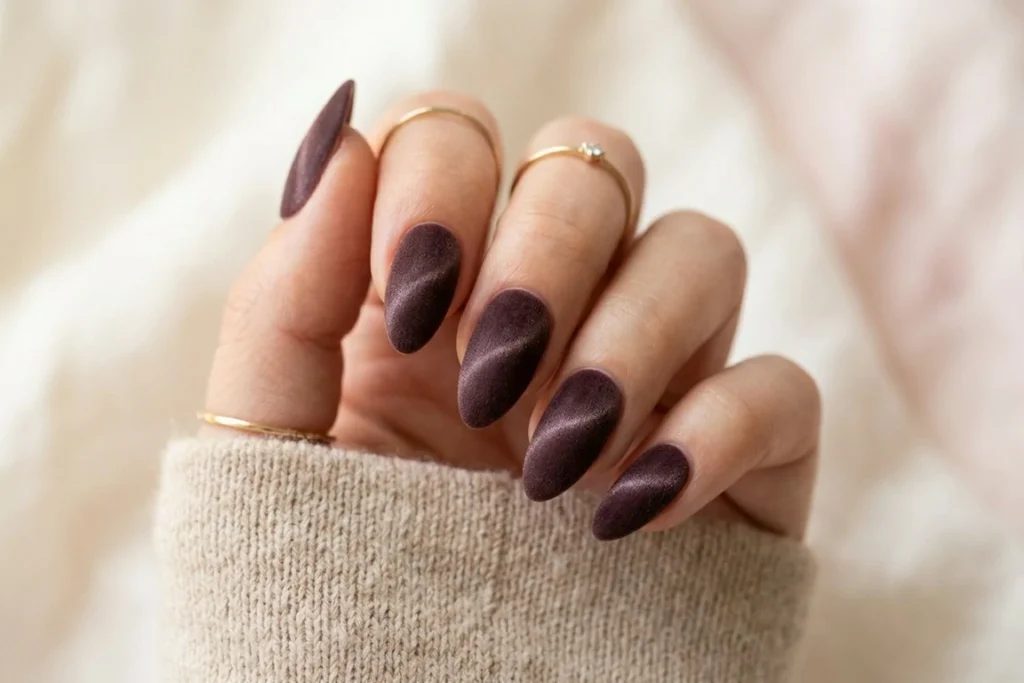 Velvet Cat-Eye Almond nails
