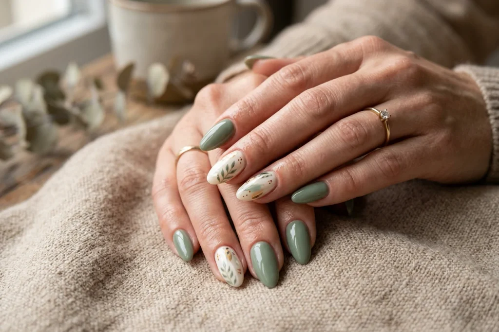 Sage and Cream Nails