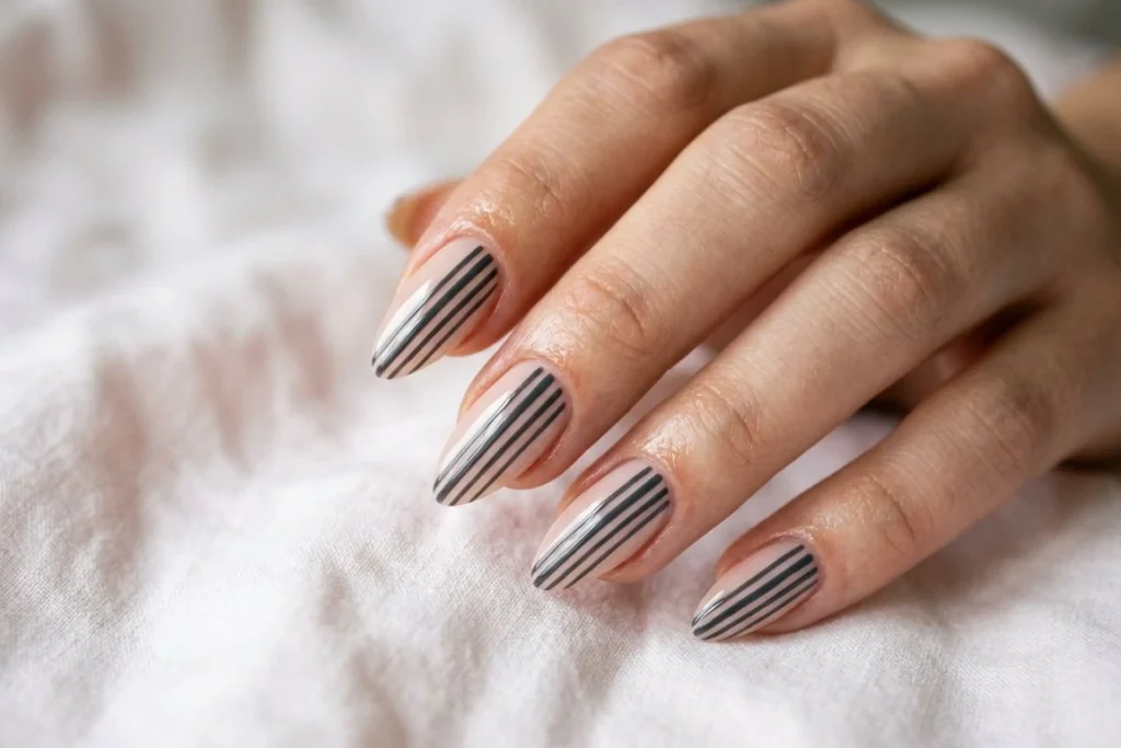Diagonal Stripe Almond nails