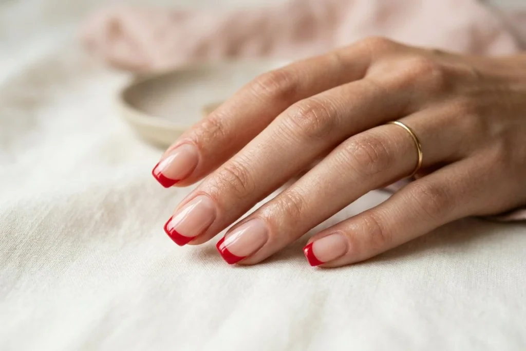 Simple Red French Tips Nails