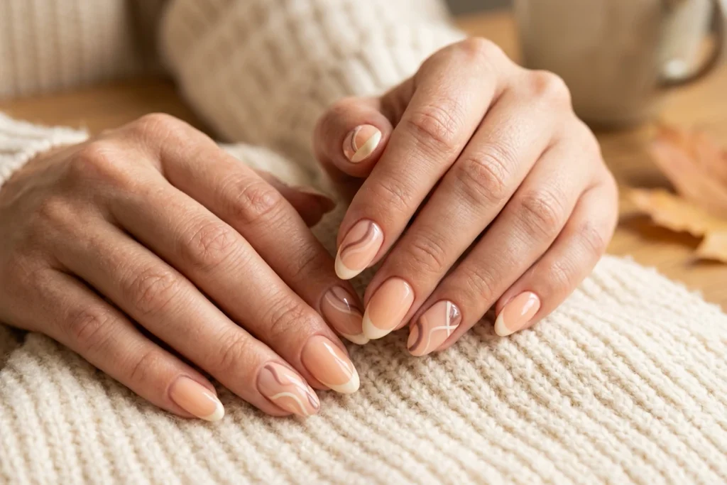 Peach and Brown Transition Nails