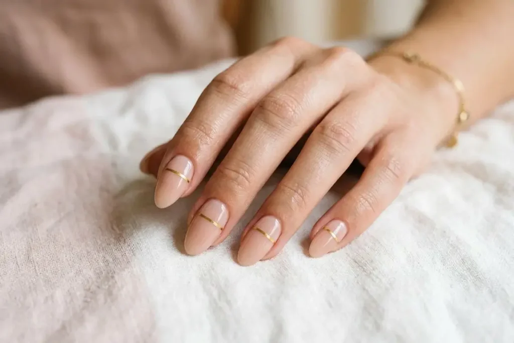 Gold Stripe Almond Nail